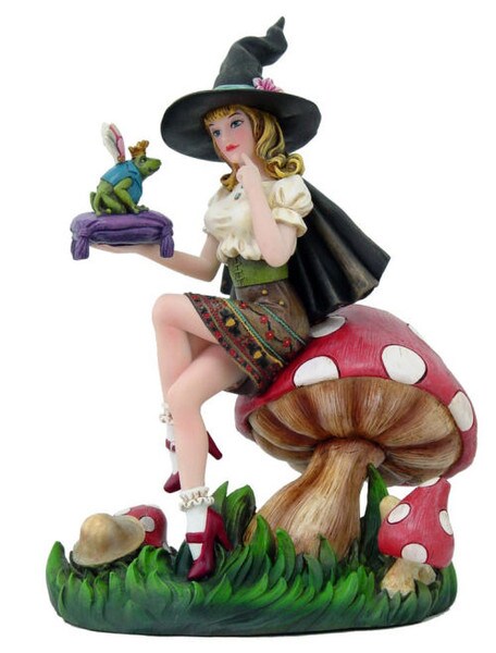 Witch Sculpture with Frog Prince figurine